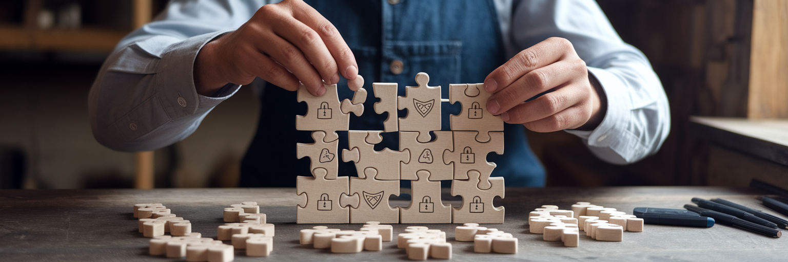 Artisan teaching apprentice to build puzzle
