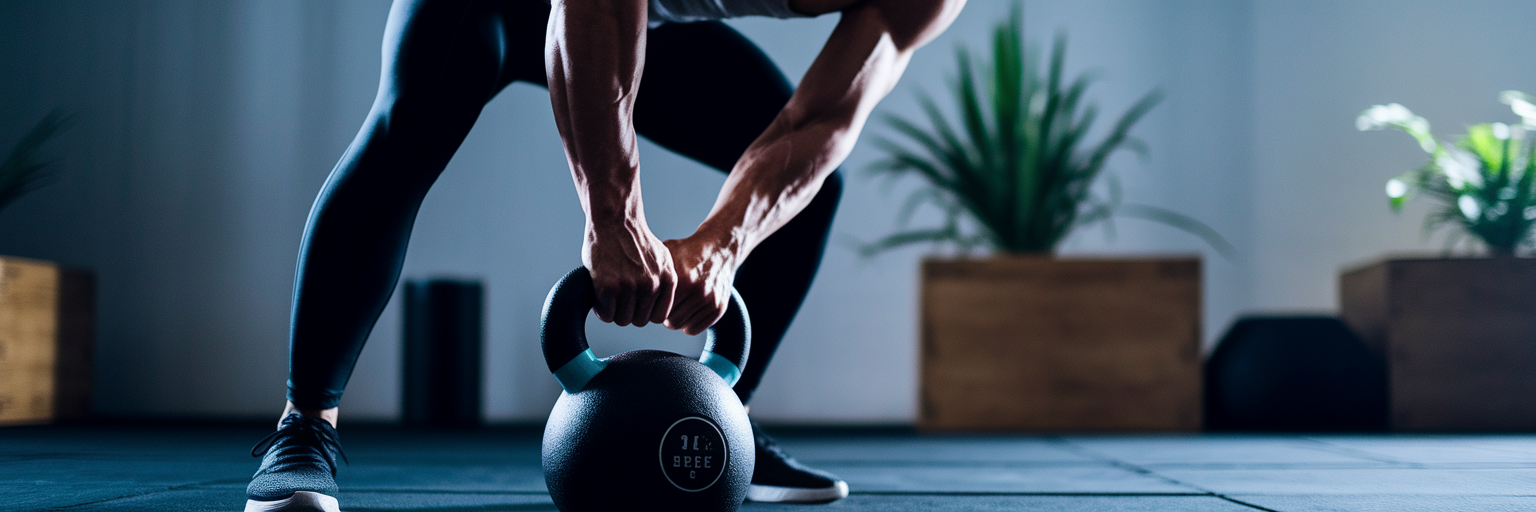 Athlete performing a kettlebell lift.