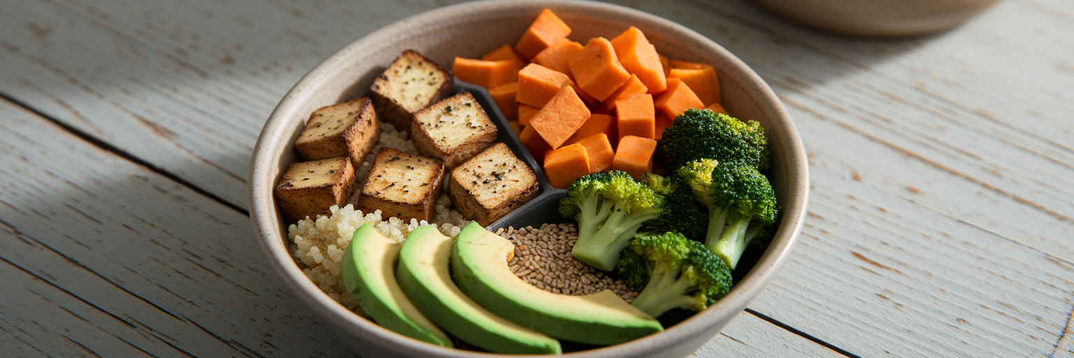 Tazón de comida vegana equilibrada para recuperarse