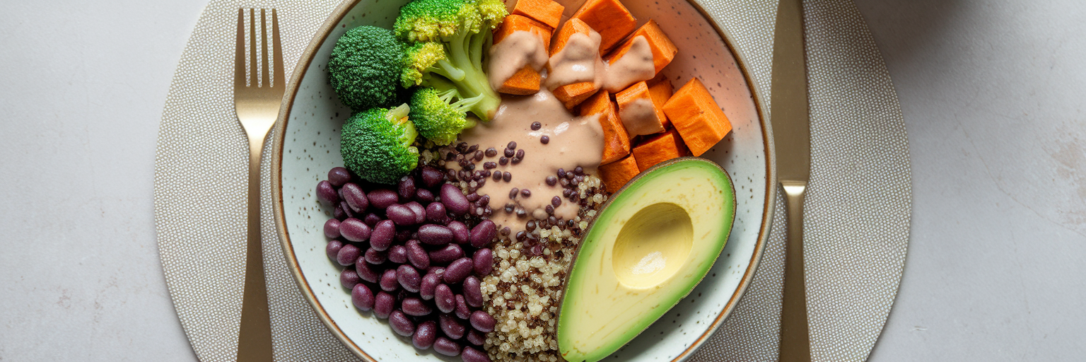 Balanced vegan whole food meal bowl