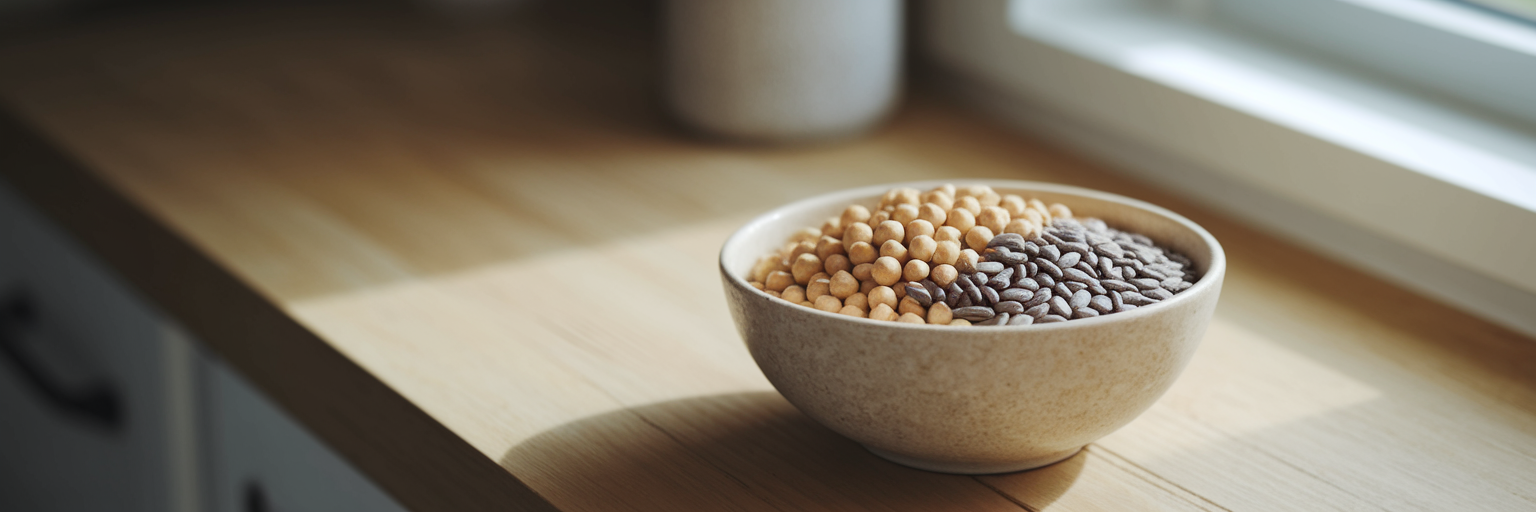 Bowl of peas rice and seeds