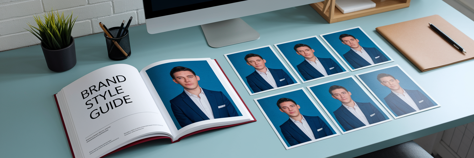 Brand style guide with consistent team headshots.