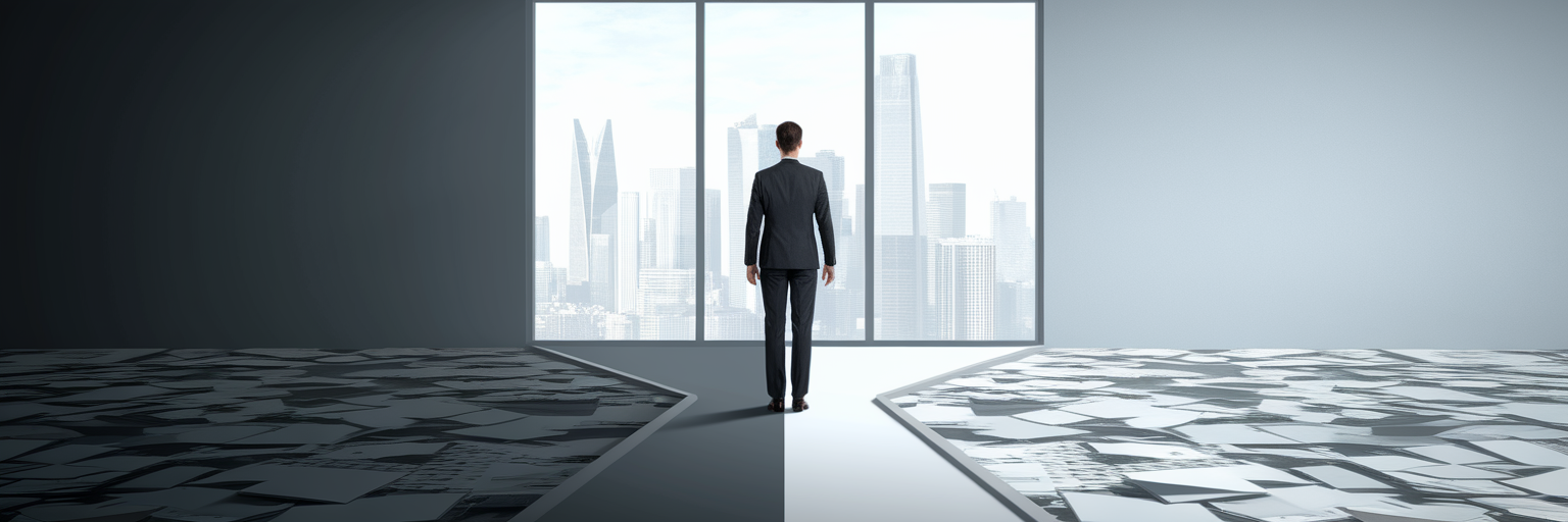 Business person choosing a clear path forward.