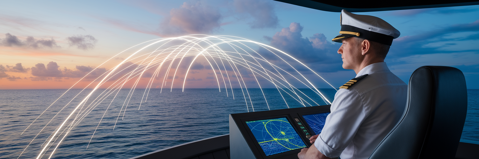 Captain navigating with predictive light paths.