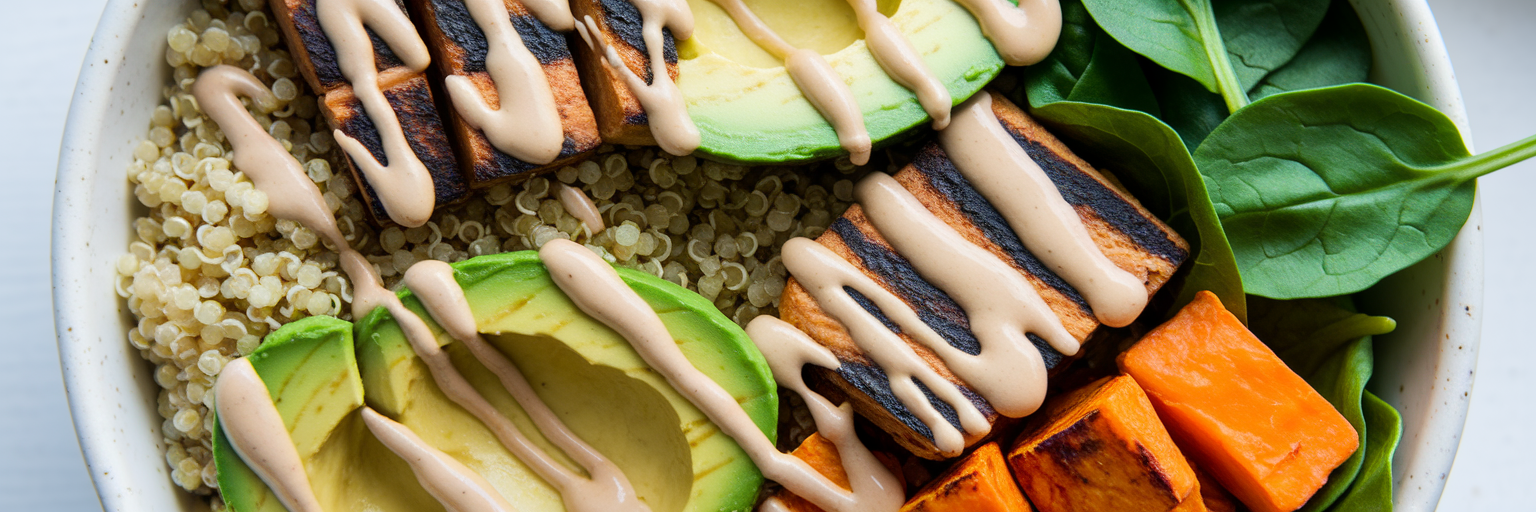 Colorful vegan protein power bowl.