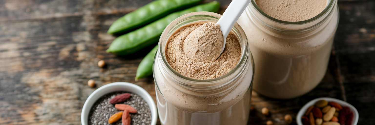 Comparación de proteínas en polvo veganas económicas y premium.