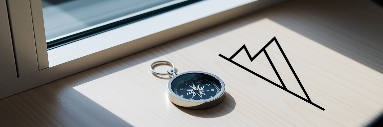Compass pointing toward a peak.