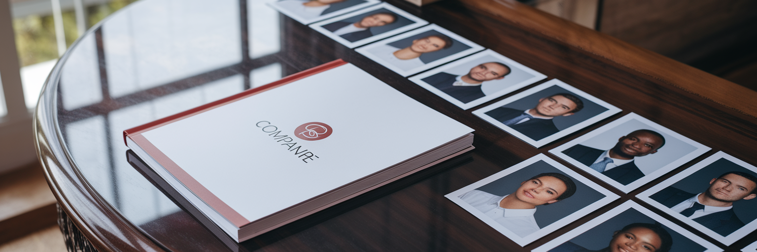 Consistent team headshots on company materials.