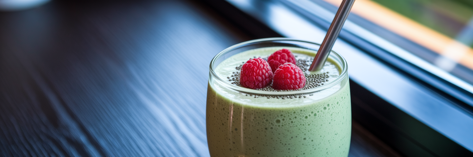 Creamy vegan protein smoothie in a glass.