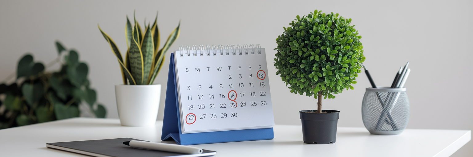 Desk calendar with circled dates