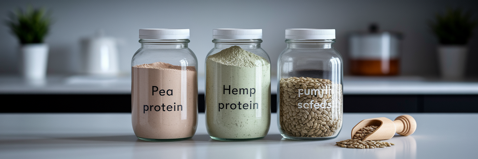 Different types of vegan protein powders.