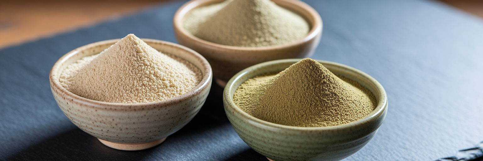 Diferentes tipos de proteínas en polvo veganas.