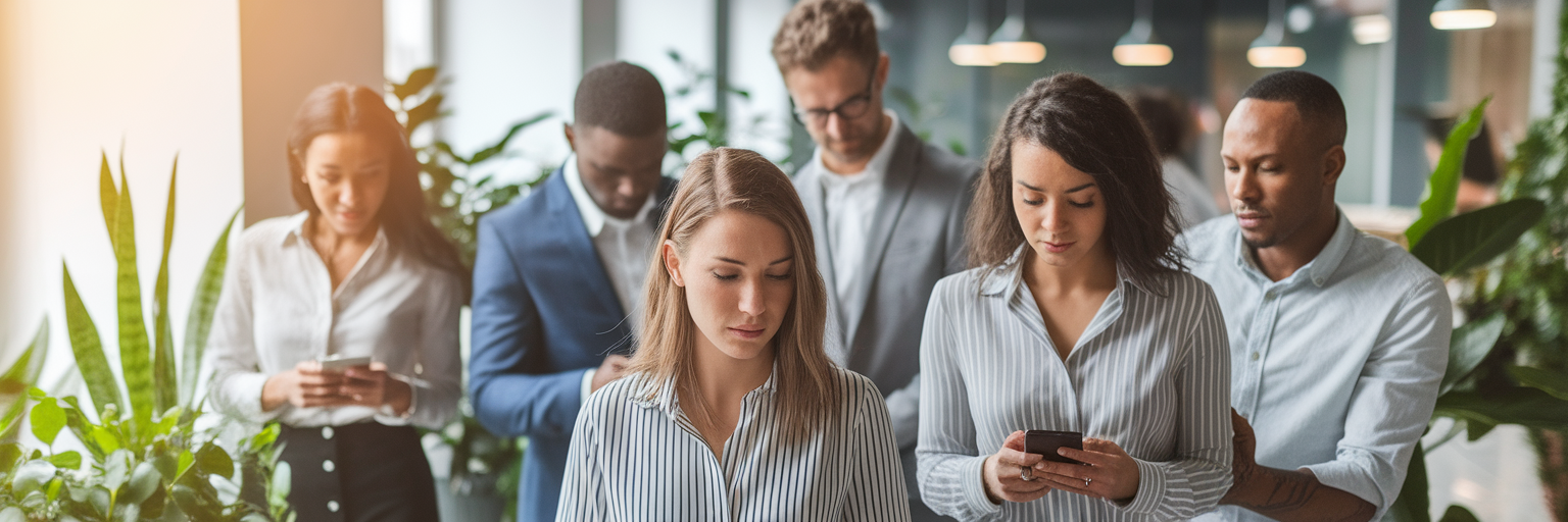 Diverse professionals collaborating in a modern office.