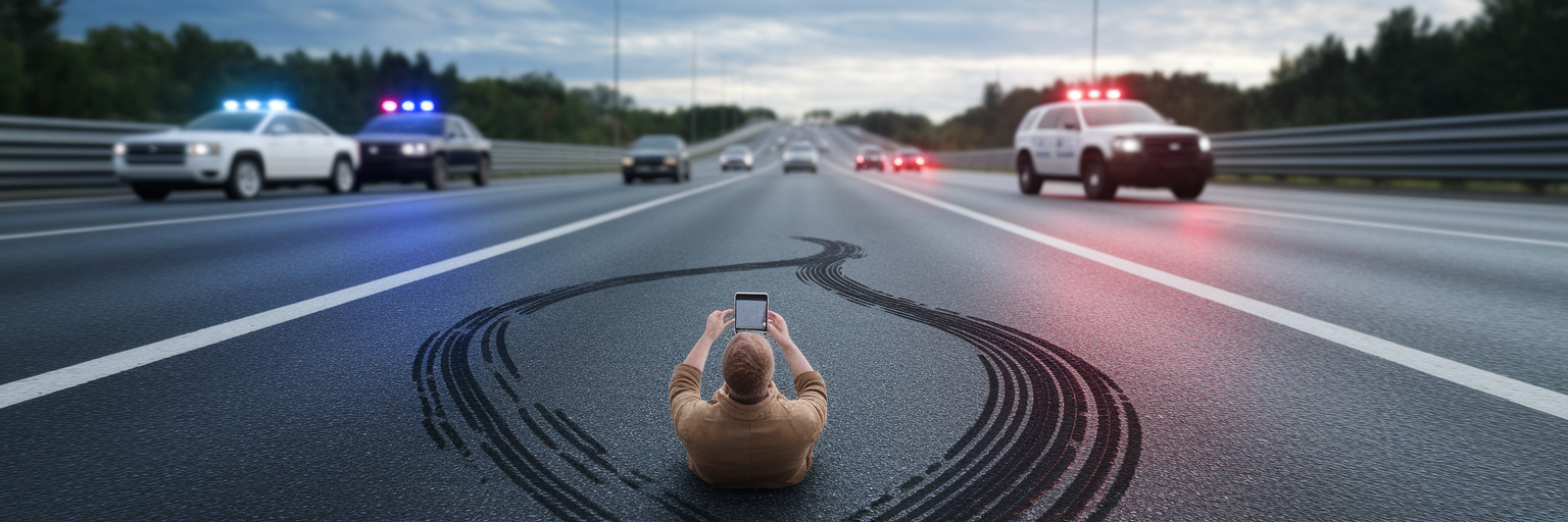 Documenting car accident scene evidence.