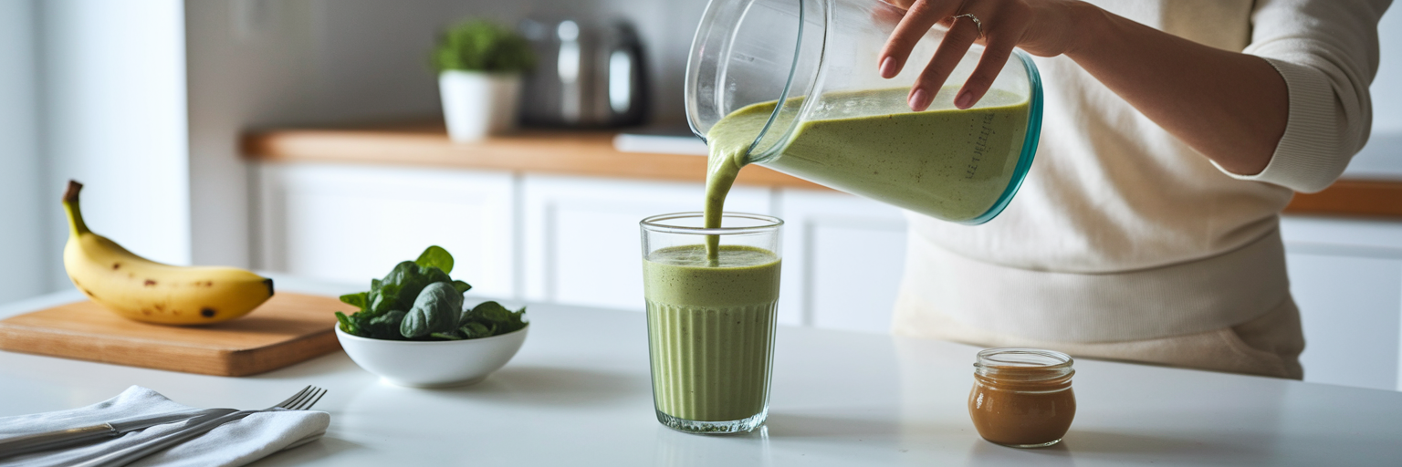 Freshly made vegan protein smoothie.