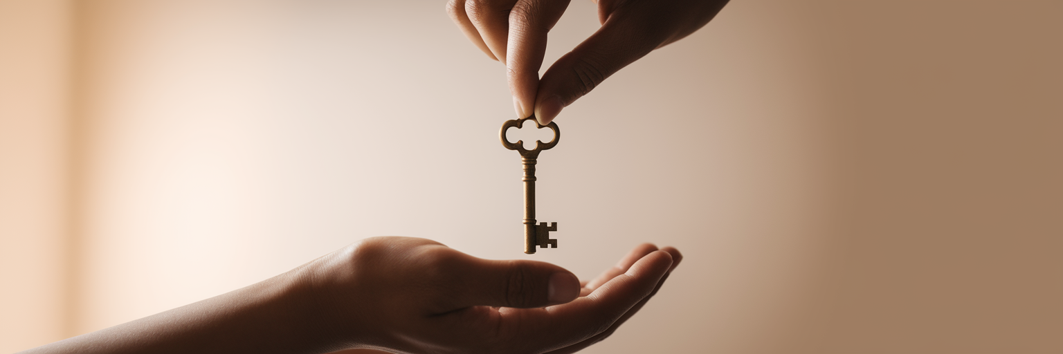 Hand passing an ornate key