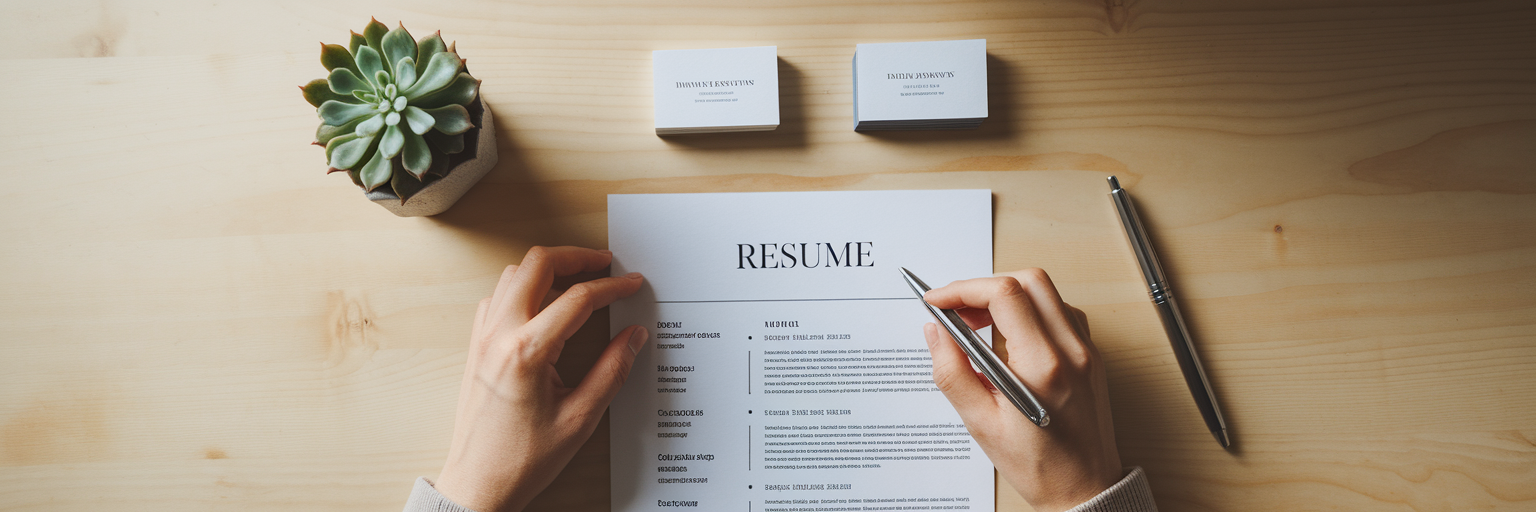 Hands curating professional branding items on desk.