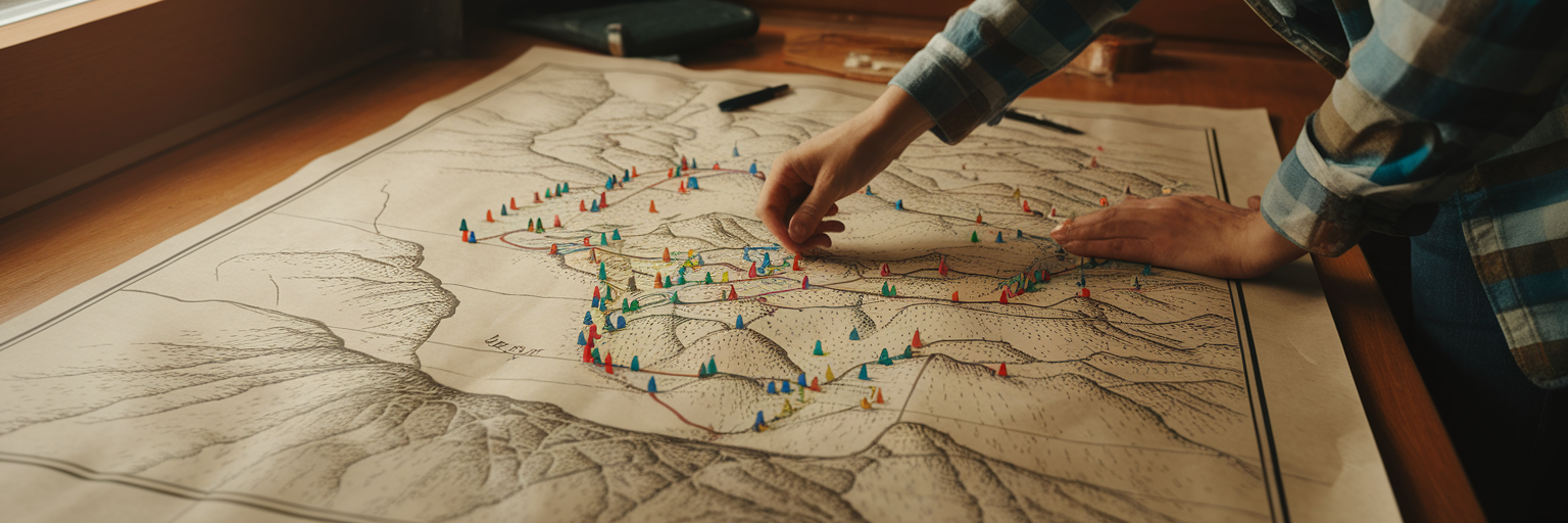 Hands planning a route on a map.