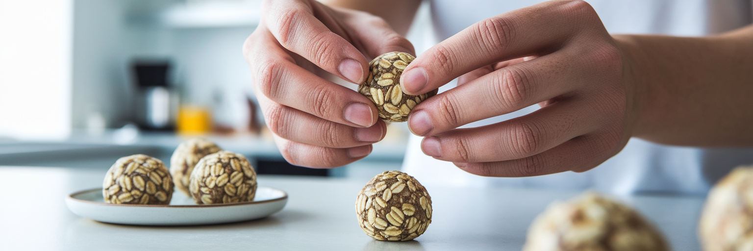 Hands rolling healthy protein energy balls