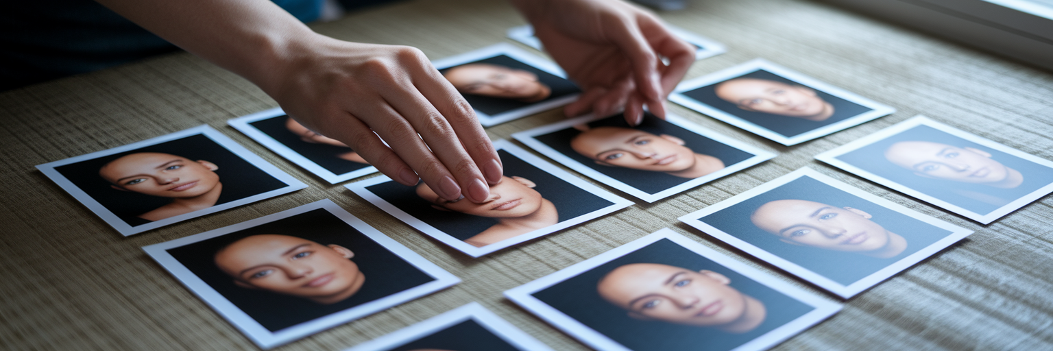 Hands selecting a professional AI headshot.