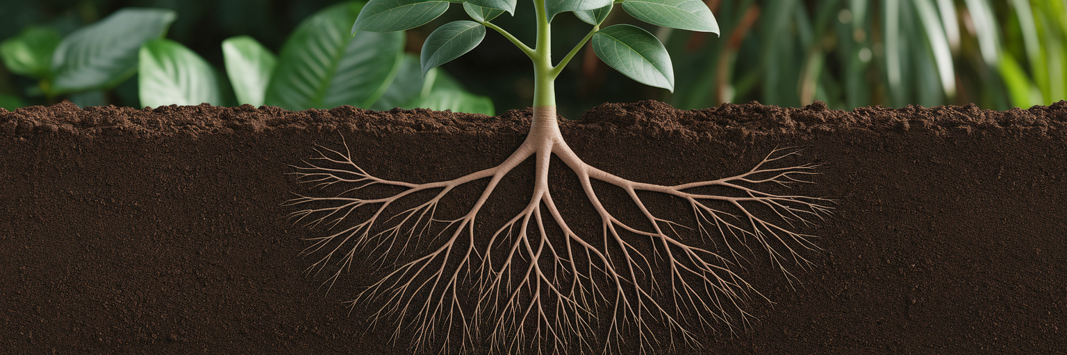 Interconnected root system symbolizing strong site structure.