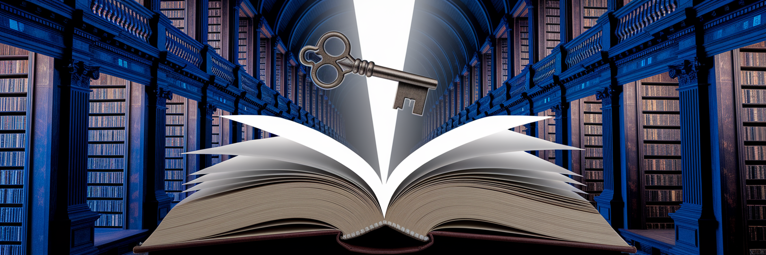 Key unlocking a book of knowledge.