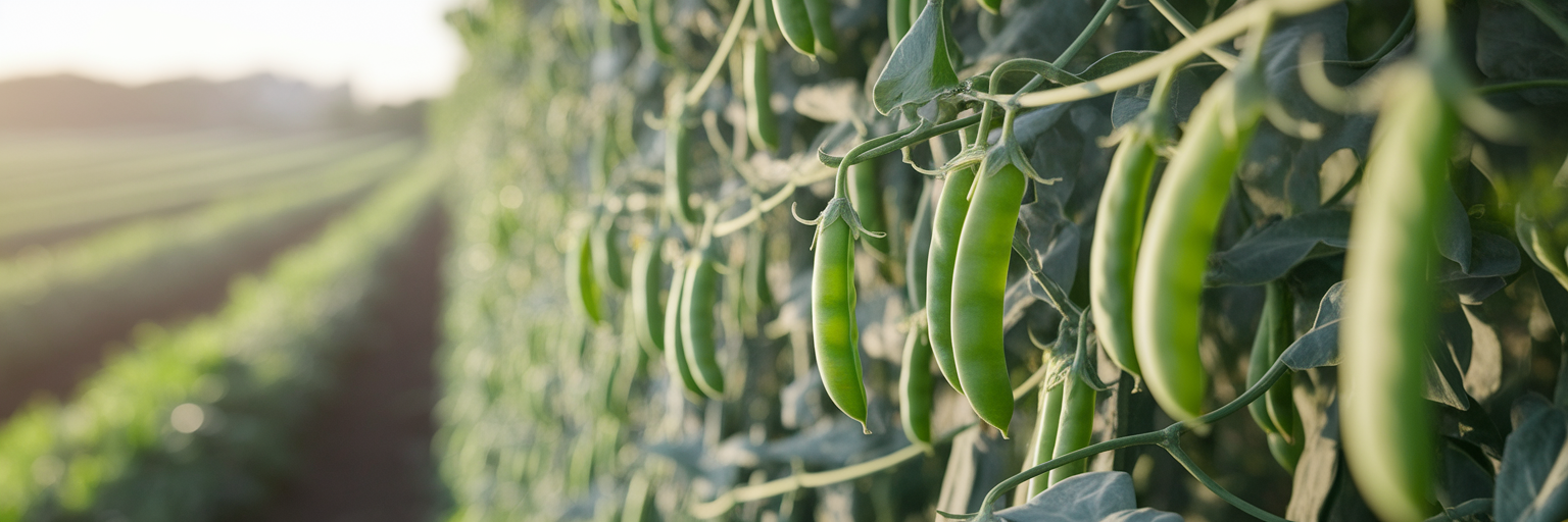 Exuberantes plantas de guisantes verdes en el campo.