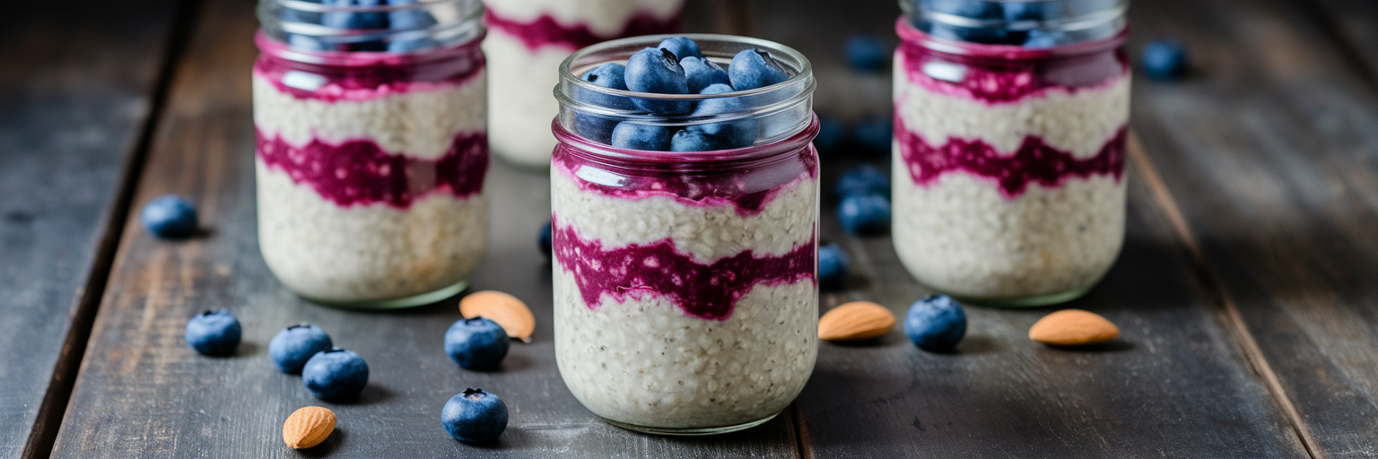Avena proteica vegana preparada para comer al día siguiente.