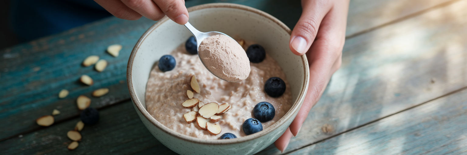 Mixing vegan protein powder into oatmeal