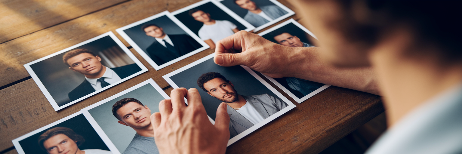 Musician choosing professional AI headshots.