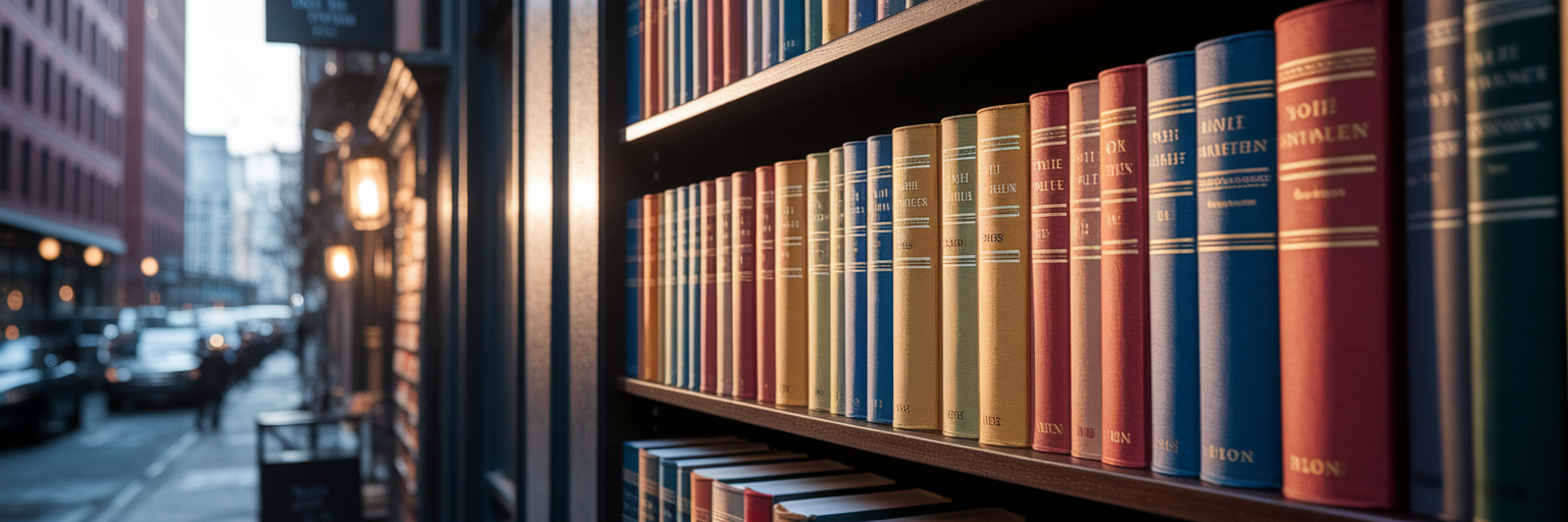 Niche books on a specialized bookstore shelf.