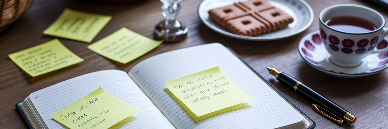 Notebook with ideas for UK content calendar