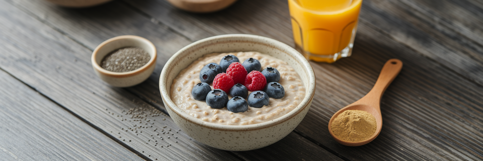 Oatmeal bowl with vegan protein powder.
