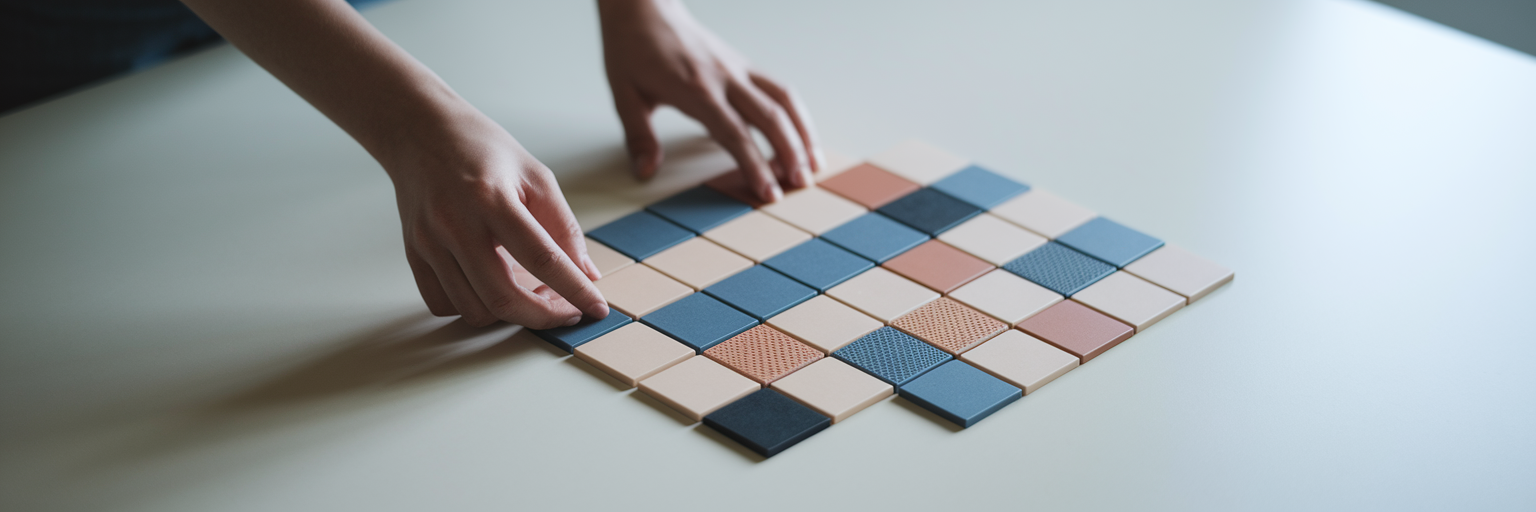 Organizing thematic tiles on surface.