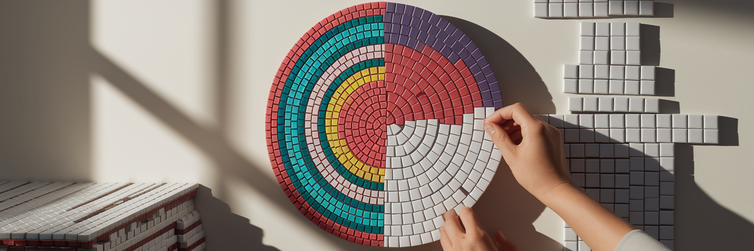 Person carefully completing a detailed mosaic.