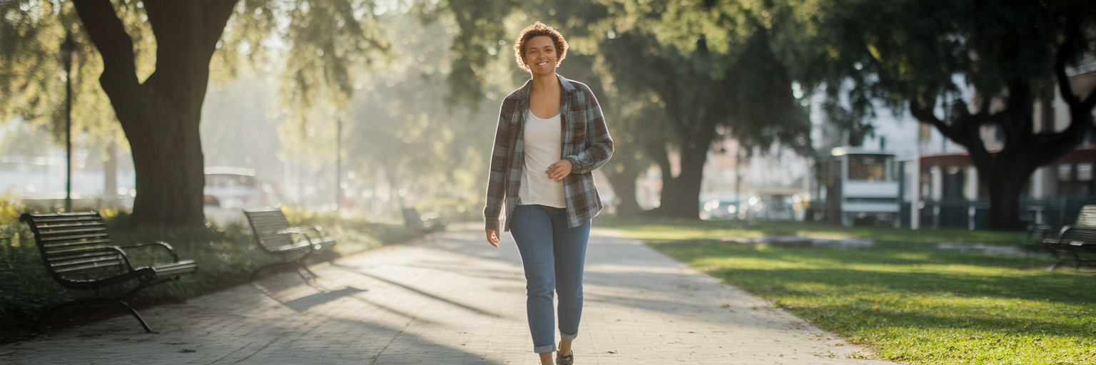 Person feeling energetic on a walk.