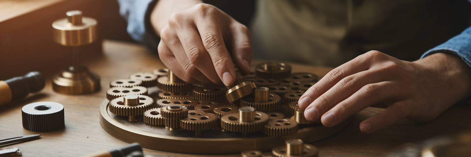 Person maintaining a network of gears.
