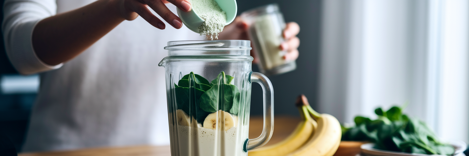 Person making a healthy vegan protein smoothie.