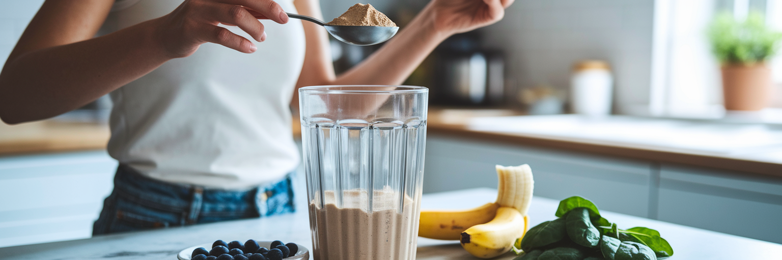 Person making a vegan protein shake
