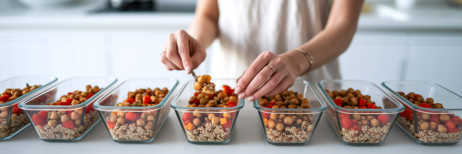Person meal prepping healthy plant-based food.