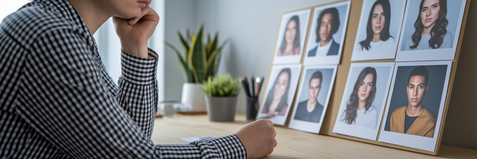 Person planning professional brand with headshots.