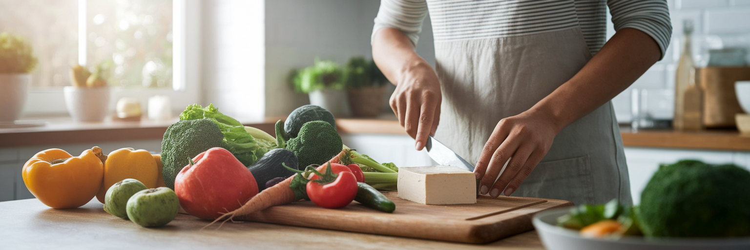 Person preparing a healthy vegan meal.