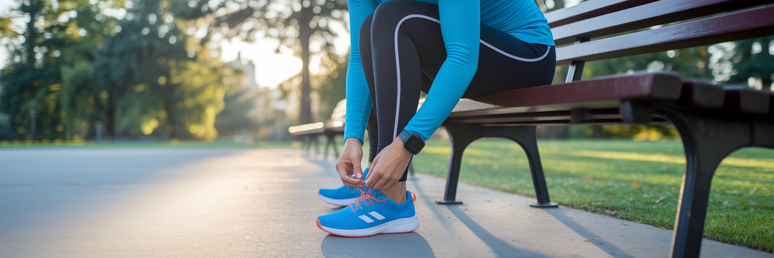 Person preparing for a morning run.