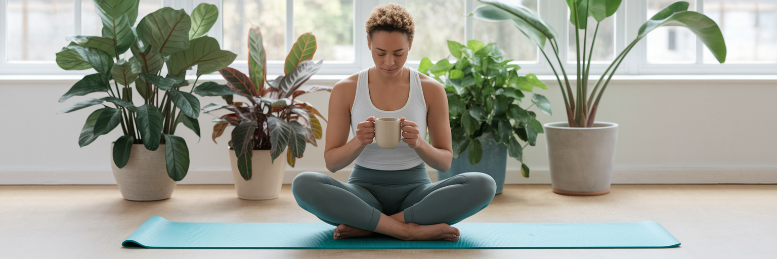 Person relaxing peacefully after a workout.