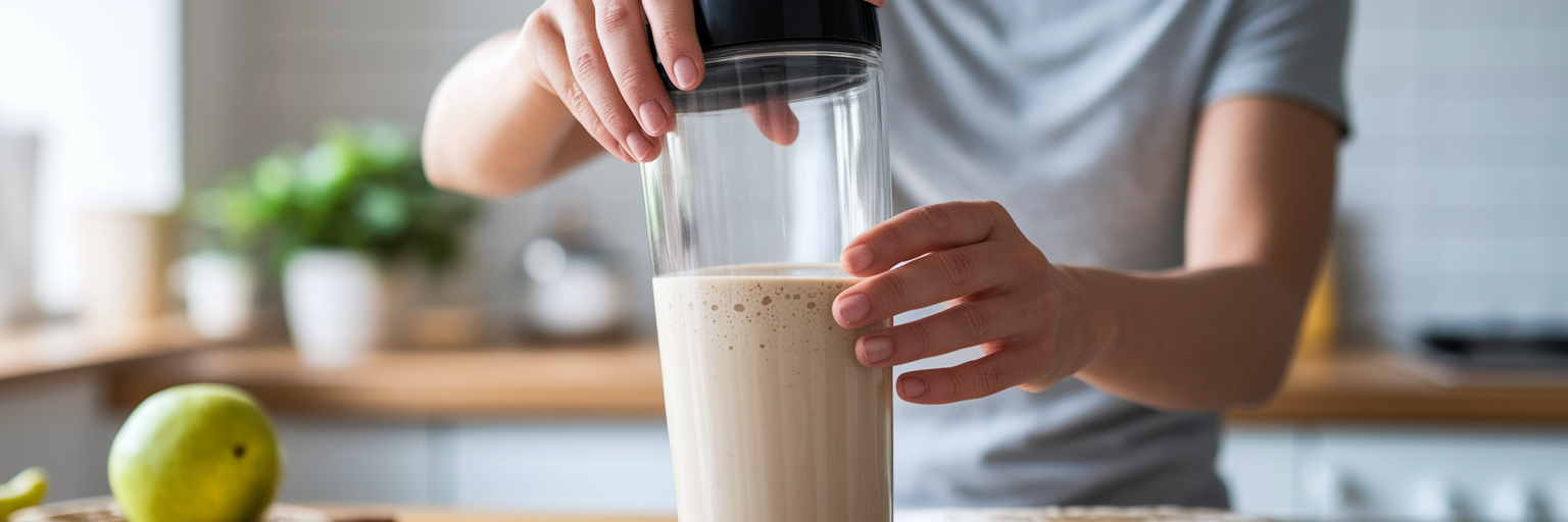 Person shaking a protein drink