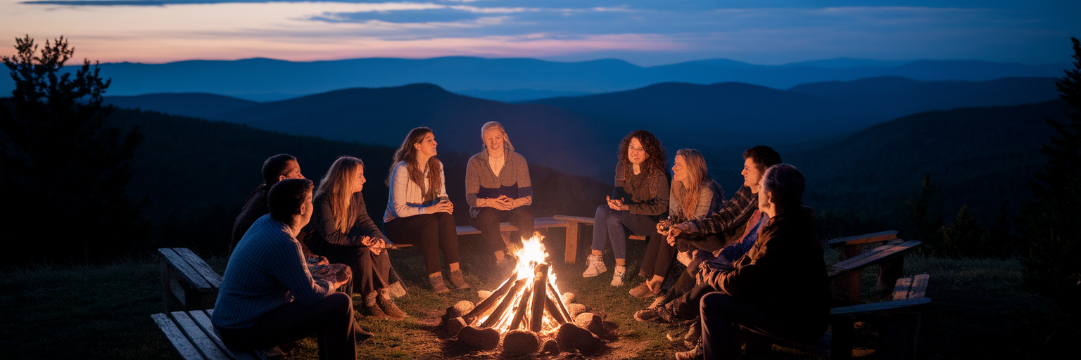 Person telling a story around a campfire.