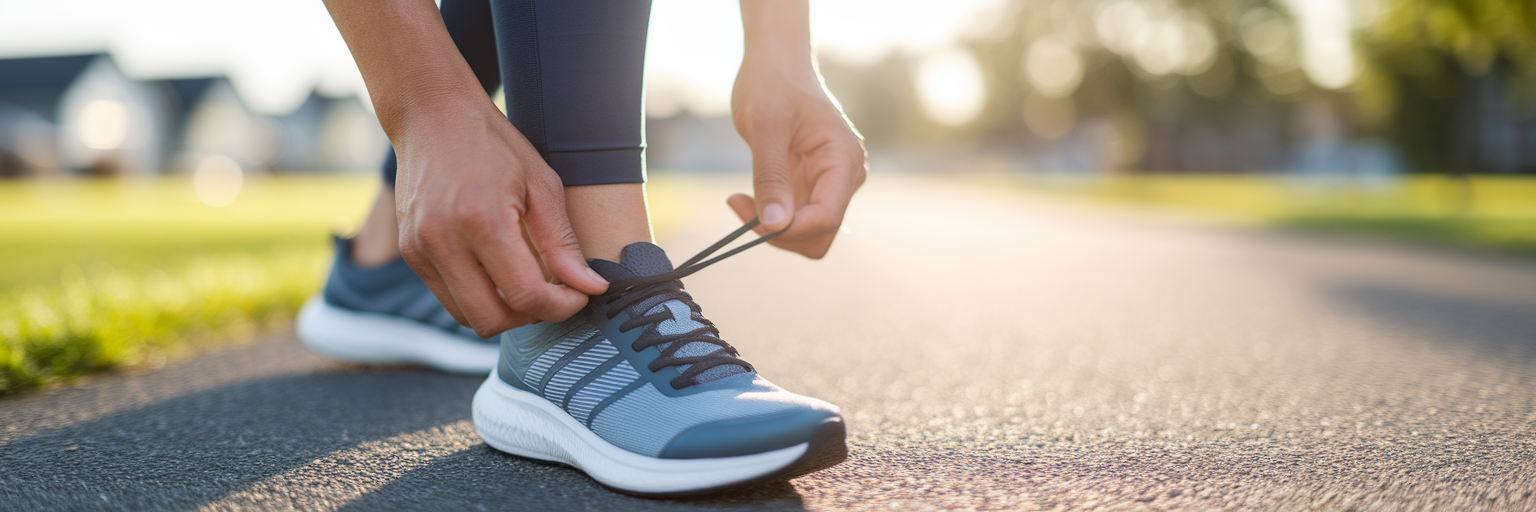 Persona atándose las zapatillas para correr y hacer ejercicio.