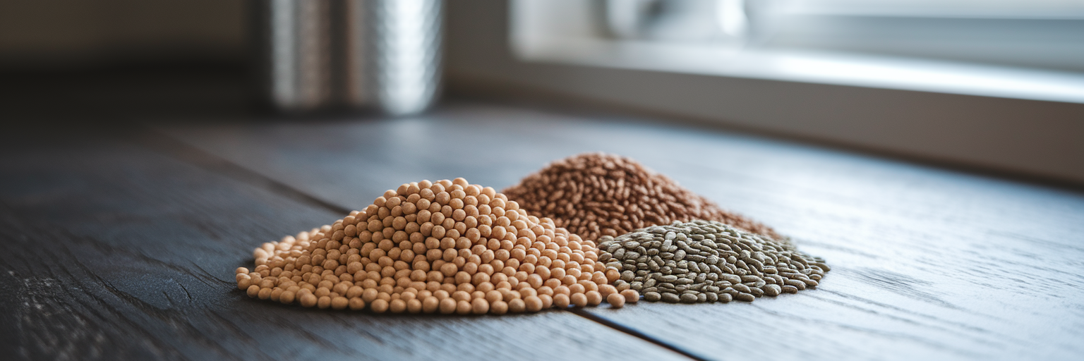 Montones de arroz con guisantes y fuentes de proteína de cáñamo.