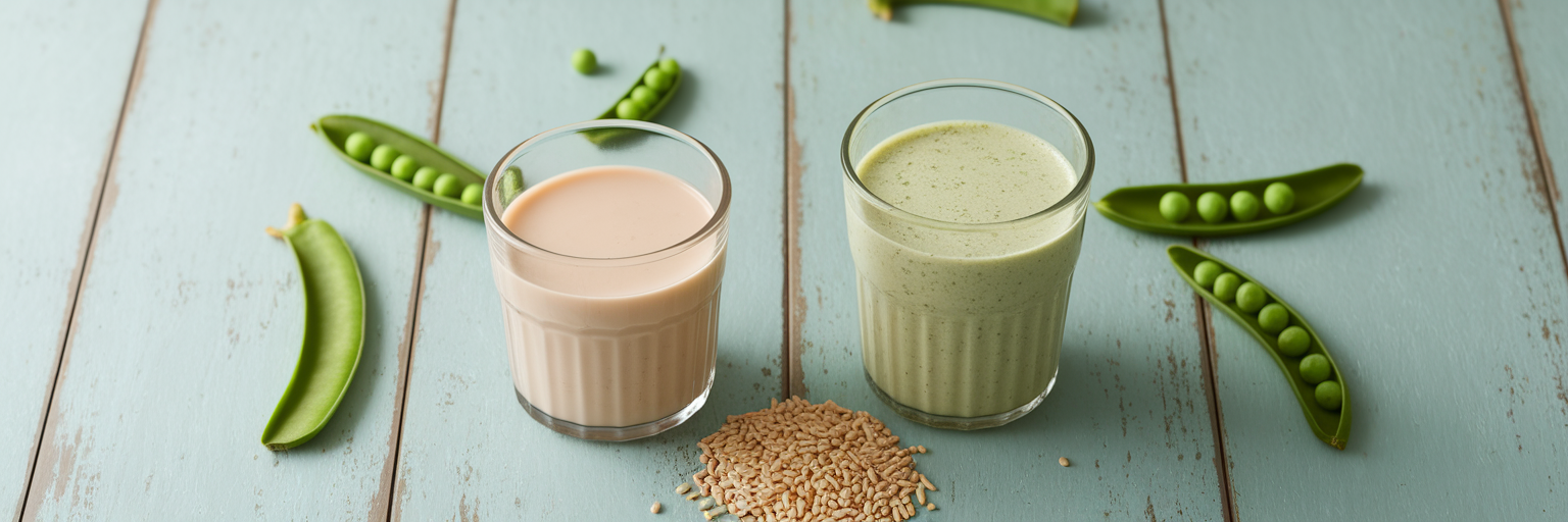Batido de proteína de origen vegetal junto a los ingredientes.