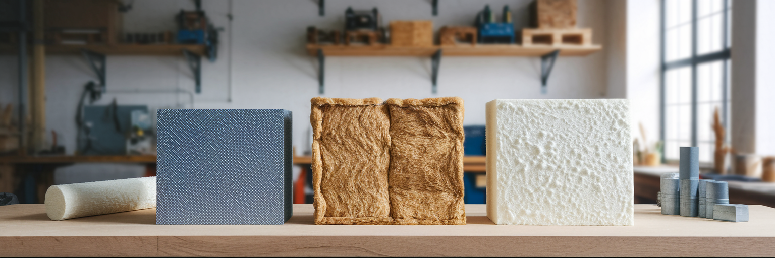 Porównanie materiałów izolacyjnych: styropian, wełna, pianka.